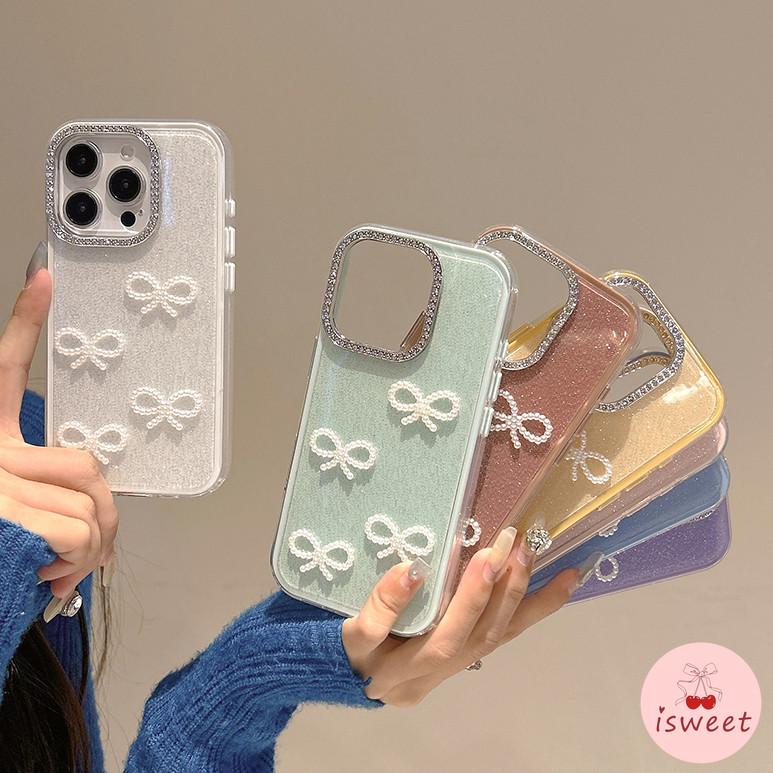 Bling 3D Bowknot Multicolor อะคริลิคอ่อนเคสโทรศัพท์สําหรับ iPhone 16 Plus 15 14 13 12 11 Pro Max 15Promax Soft TPU กันกระแทกฝาครอบปลอก – โปรปัง