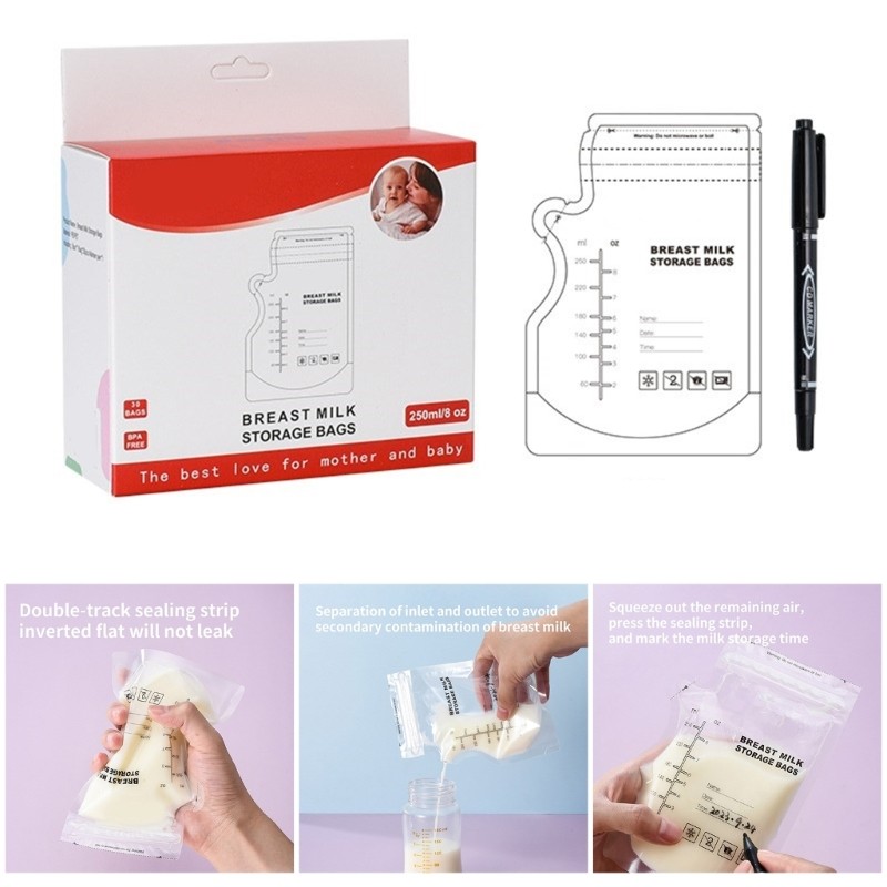 FL 30-Mount Milk Freezer Bag สะดวก Organiser Bag Double Seal Leak Proof Design สําหรับแม่พยาบาล