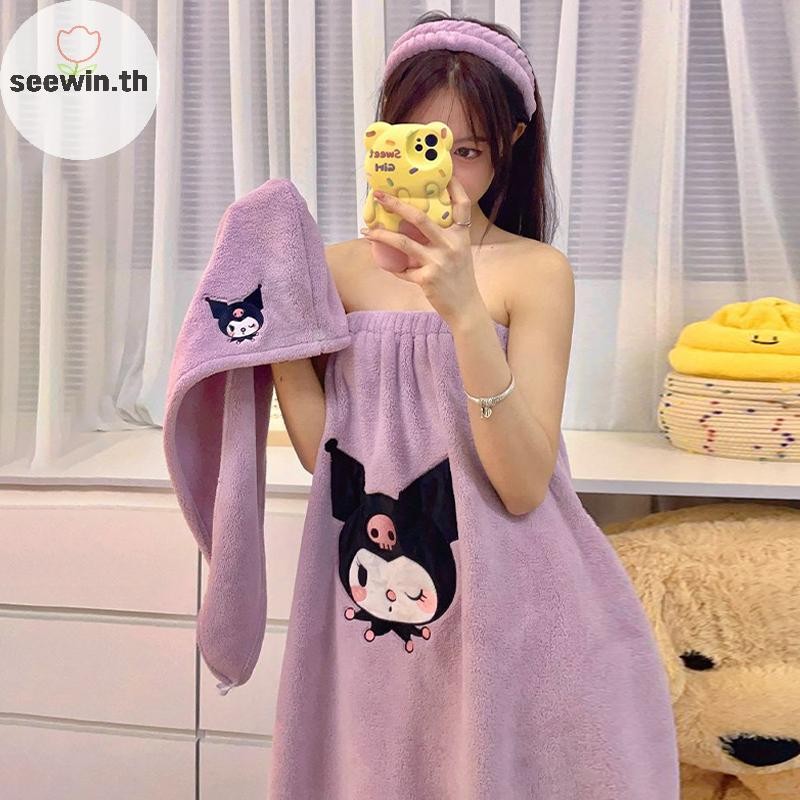 Seewin 3 ชิ้น/เซ็ตการ์ตูนพิมพ์กระโปรงอาบน้ําหมวกอาบน้ํา Y2k สาวหวานดูดซับน้ําเสื้อคลุมอาบน้ําใหม่น่ารักแนวโน้มอุปกรณ์อาบน้ํา th