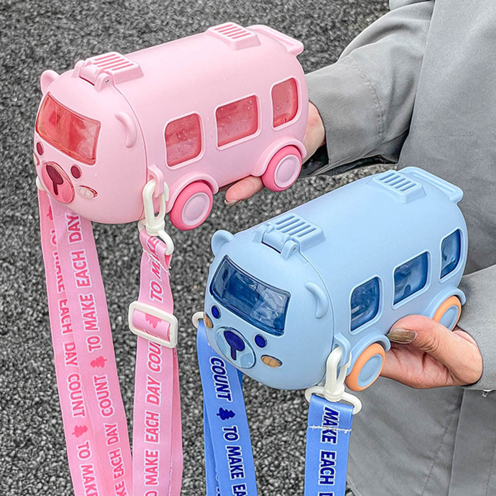 500ml Baby Cartoon Bus Water Bottle Cute Creative Kids Toy Straw Bottle Water Bottles BPA Free Train