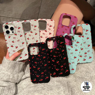 เคส For iPhone 13 เคสหนังเนื้อนิ่มสีแคนดี้ รูปแบบเชอร์รี่🍒For iPhone 15 16 13 14 12 11 Pro Max XS XR 7P 8P เคสหนัง Case