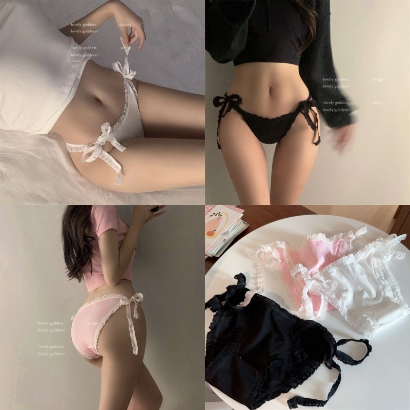 Simple Lace Up Ruffleน่ารักกางเกงผู้หญิงBreathableผ้าฝ้ายนุ่มLolitaกางเกงสาวหวานกางเกงไม่มีรอยต่อชุดชั้นใน