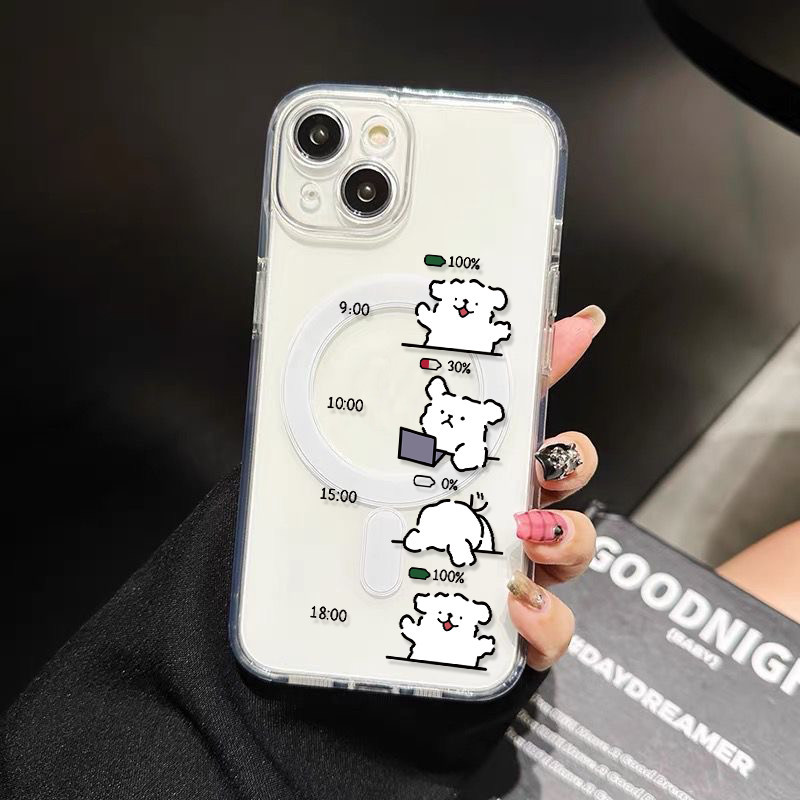 🔥GOOD🔥เคสมือถือ แม่เหล็ก เคสใส สำหรับไอโฟน ลูกสุนัขที่ทำงานล่วงเวลาCase for IPhone 11 15 16PRO 8Plus 14 13 11 Pro MAX 8