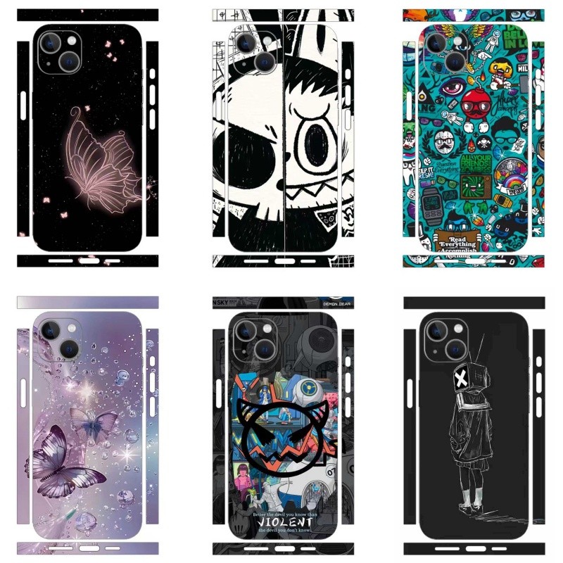 สําหรับ iPhone 13 14 15 16 Pro max plus e 16e สติกเกอร์ป้องกันด้านหลังการ์ตูนคลุมทั้งหมดฟิล์มป้องกันโปร่งใส