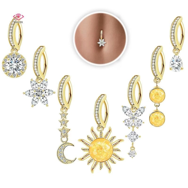 HWETR แฟชั่นประณีต Belly ปุ่มเซ็กซี่เจาะเครื่องประดับผู้หญิง Zircon Navel Barbell แฟชั่น Belly แหวนของขวัญใหม่
