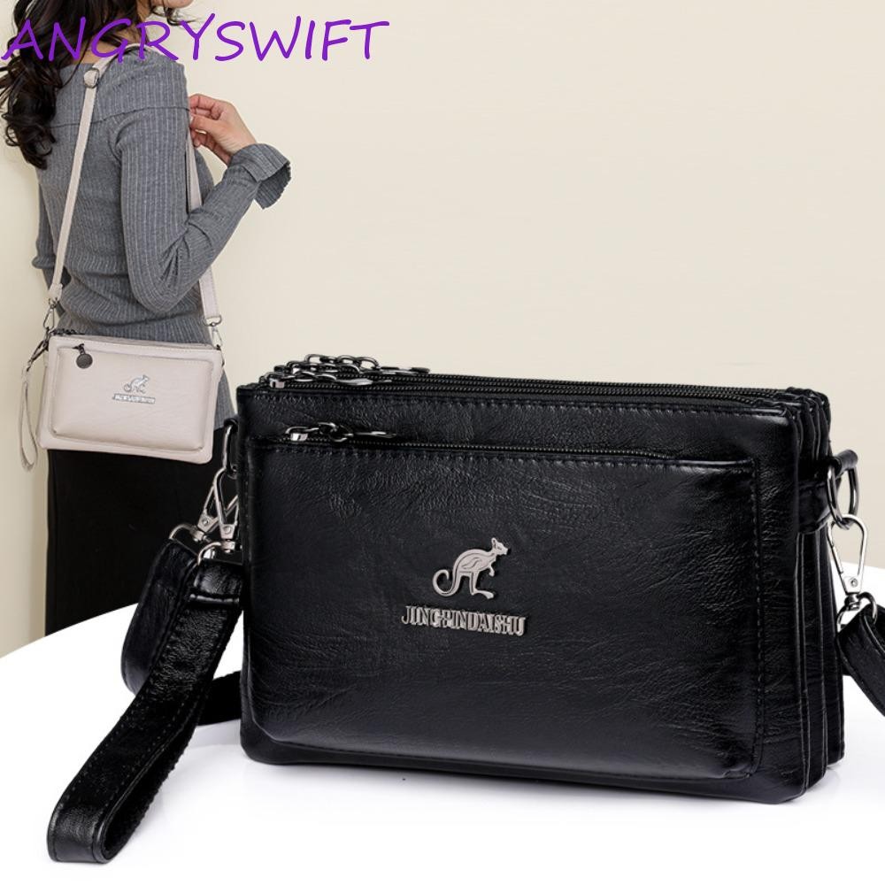 ANGRYSWIFT กระเป๋าสะพายข้างซิปหลายช่อง นุ่ม กันน้ํา หนัง PU ทรงสี่เหลี่ยม ความจุใหญ่ ใส่โทรศัพท์ได้ สไตล์ย้อนยุค สําหรับผู้สูงอายุ