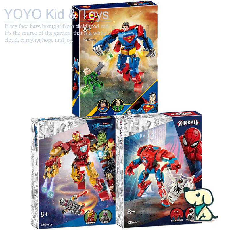 YOYO YZ7 เข้ากันได้กับ Super heroes 76302 Superman 76307Iron Man Mech vs. Ultron 76308 Spider-Man Me