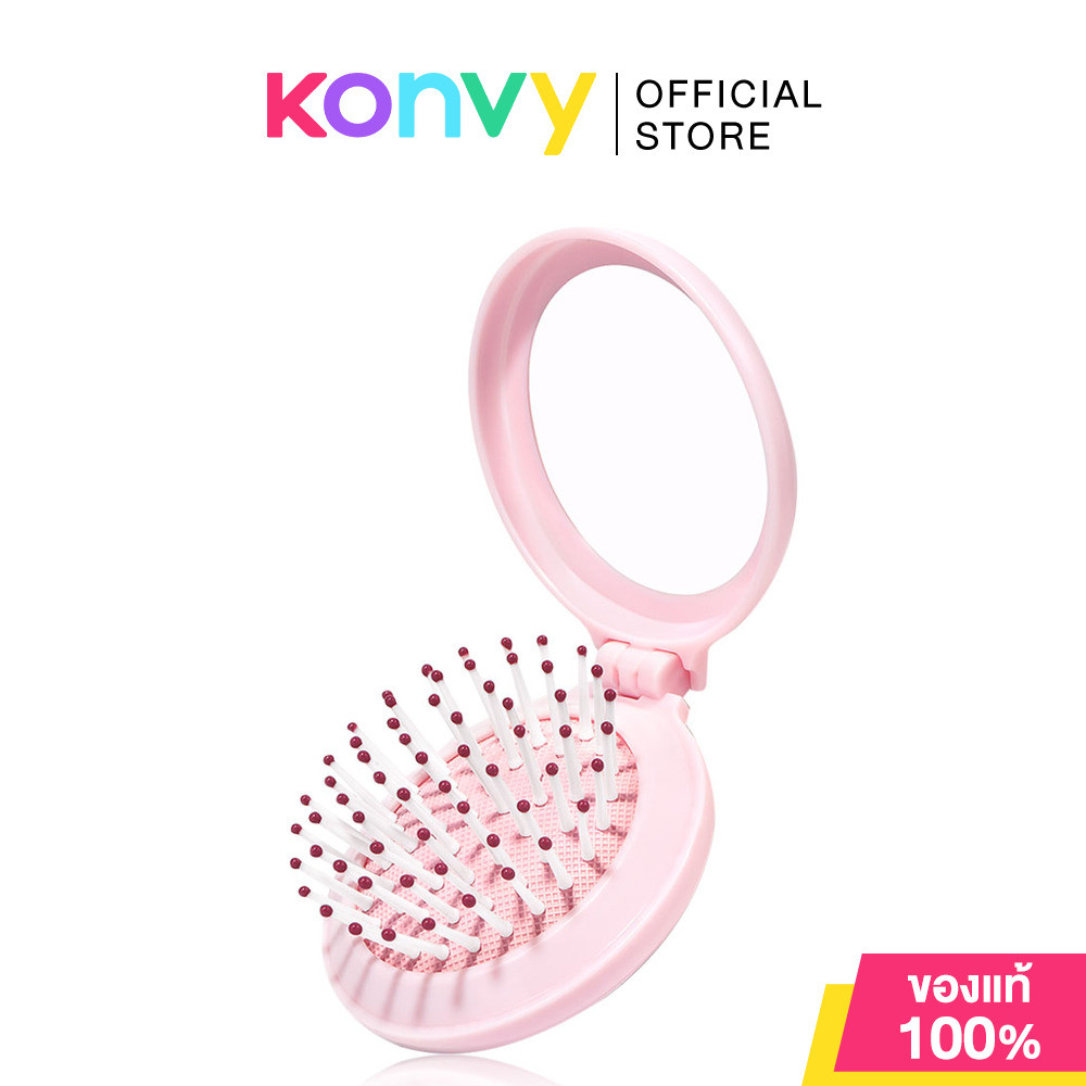 Konvy Portable Air Cushion Folding Comb #Pink หวีแปรงพับพร้อมกระจกในตัว สีชมพู.