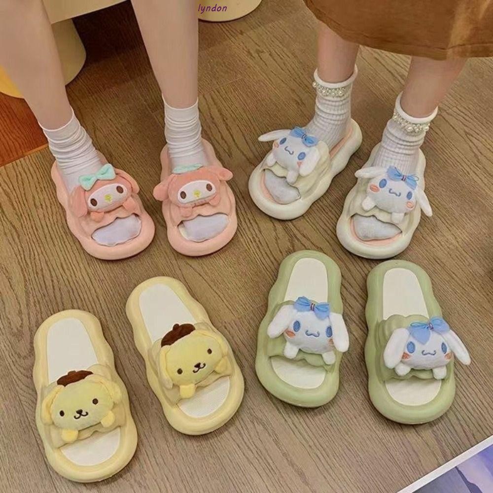 LYNDON Kawaii รองเท้าแตะเด็กผู้หญิง, Cinnamoroll การ์ตูนหอพักรองเท้าแตะ, สวมใส่ Anti-Slip อะนิเมะนุ่มหนารองเท้าในครัวเรือนหญิง