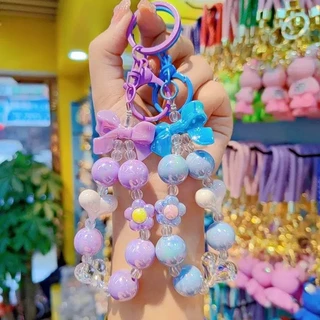 สายคล้องโทรศัพท์ พวงกุญแจ จี้รูปผีเสื้อ ประดับลูกปัด ที่มีสีสันสีแคนดี้ สไตล์เกาหลี เครื่องประดับแฟช สายคล้องมือ -CY