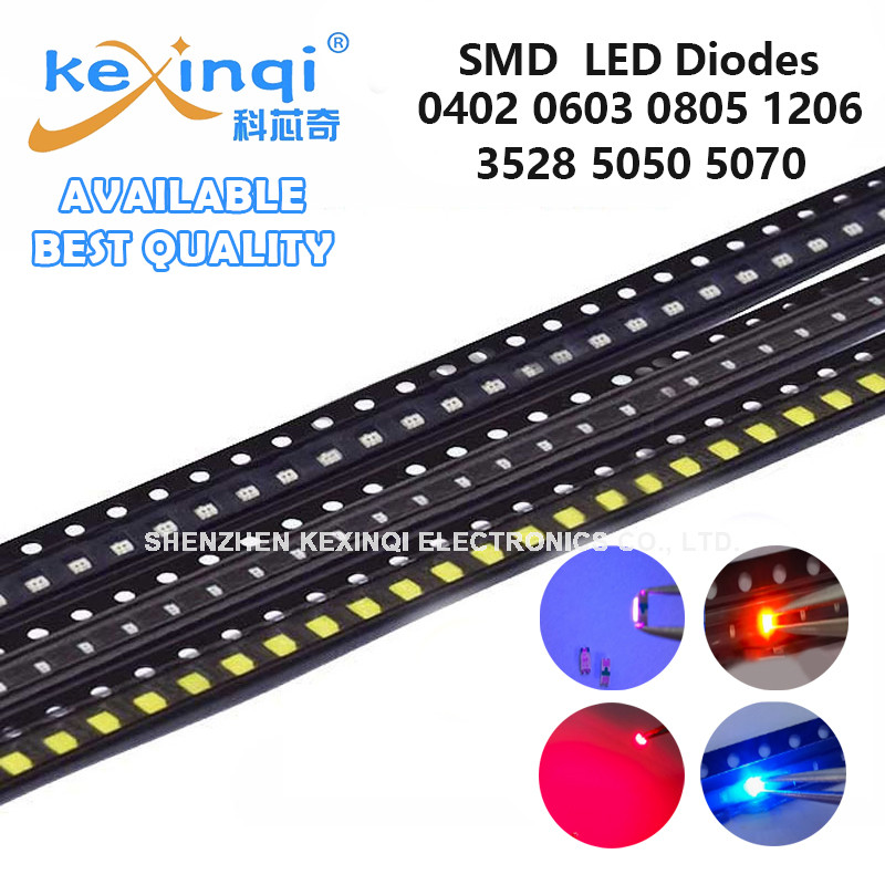 (100 ชิ้น) LED 0402 0603 0802 1206 2835 3528 5050 5730 SMD Light Emitting Diode Ice-Blue สีชมพูสีส้ม