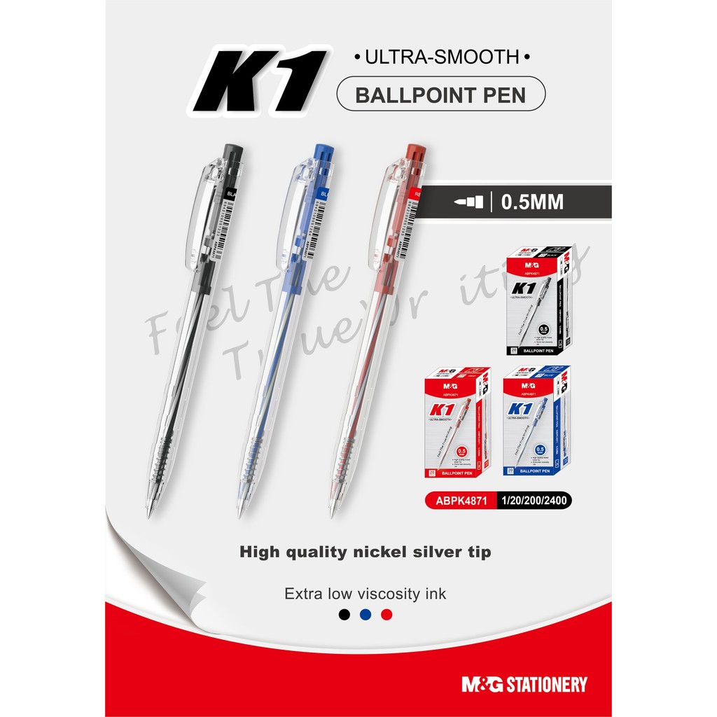 M&G ปากกาลูกลื่นแบบยืดหดได้ K1 Ultra Smooth 0.5 มม. ABPK4871