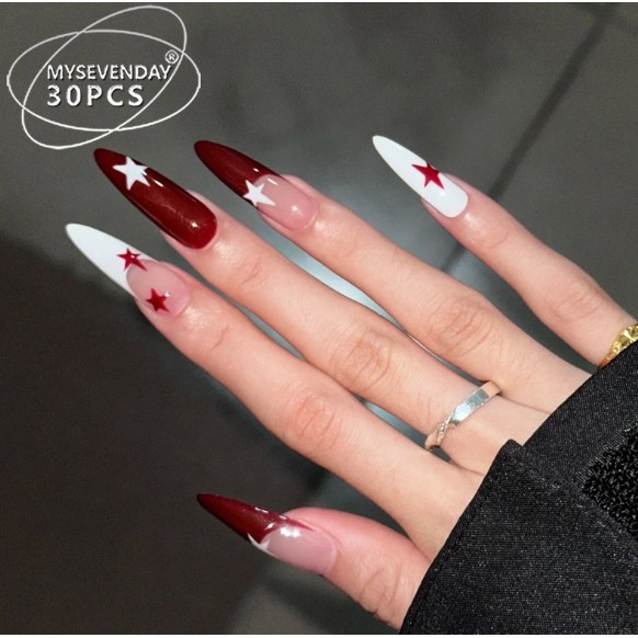 เล็บปลอม เล็บปลอมเจล เล็บปลอมอัลมอนด์ชุดด้วยกาวโบว์กดบนเล็บเล็บปลอมฝรั่งเศส กาวเล็บปลอม - รูปที่ 3