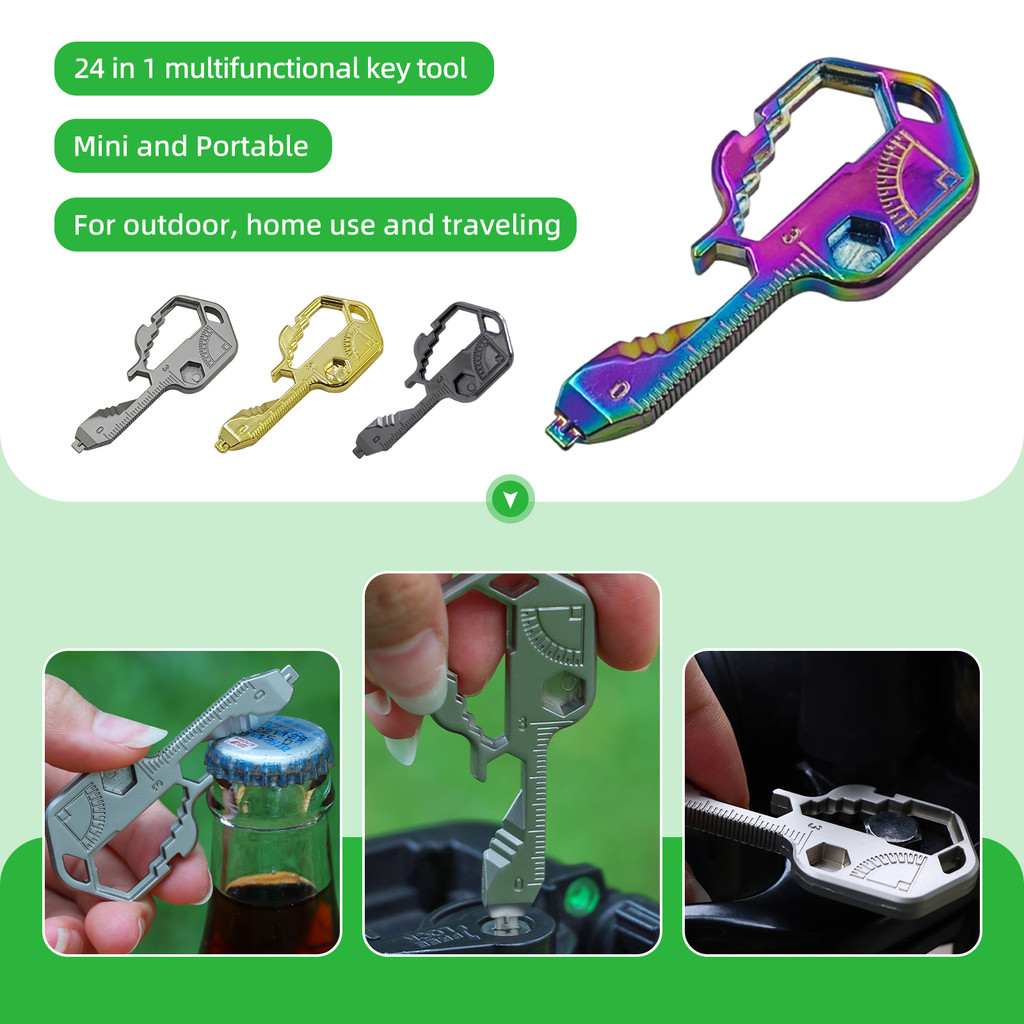 เครื่องมือพ็อกเก็ตรูปกุญแจ 24- ใน-1, กุญแจมัลติทูลพร้อมพวงกุญแจ, เครื่องมือพวงกุญแจกลางแจ้งสําหรับไดรฟ์สว่าน, ไขควง, ไฟล์, ประแจ, ไม้บรร