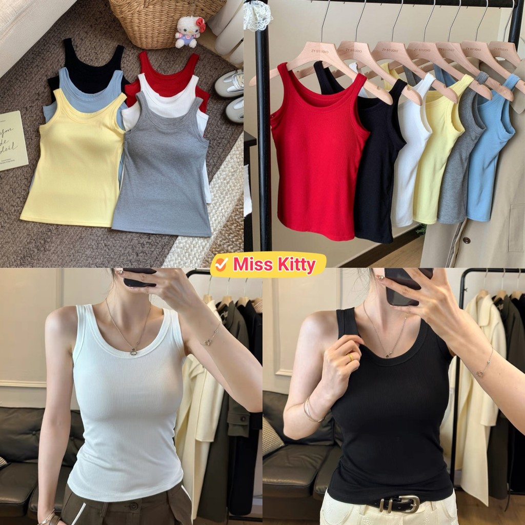 🎀Miss Kitty❤️​พร้อมส่ง เสื้อกล้าม สีพาสเทล น่ารักสไตล์ มีฟองน้ำในตัว "FY10107"
