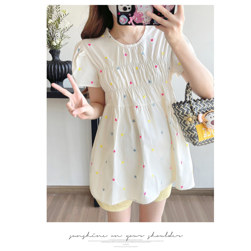 ชุดคลุมท้อง ฤดูร้อนที่มีสีสันปักเสื้อแขนสั้นทารกด้านบน - รูปที่ 7