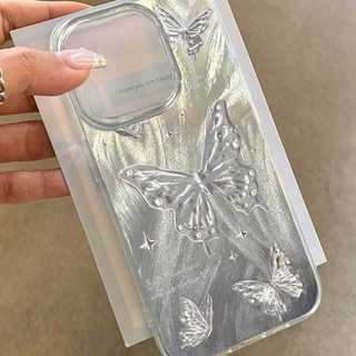 เคสไอโฟน 17 16 เคส Feather Laser Bow Case For iPhone 11 12 13 14 15 Pro X XR XS MAX 7 8 Plus SE เคสโทรศัพท์ เคสไอโฟนสวยๆ