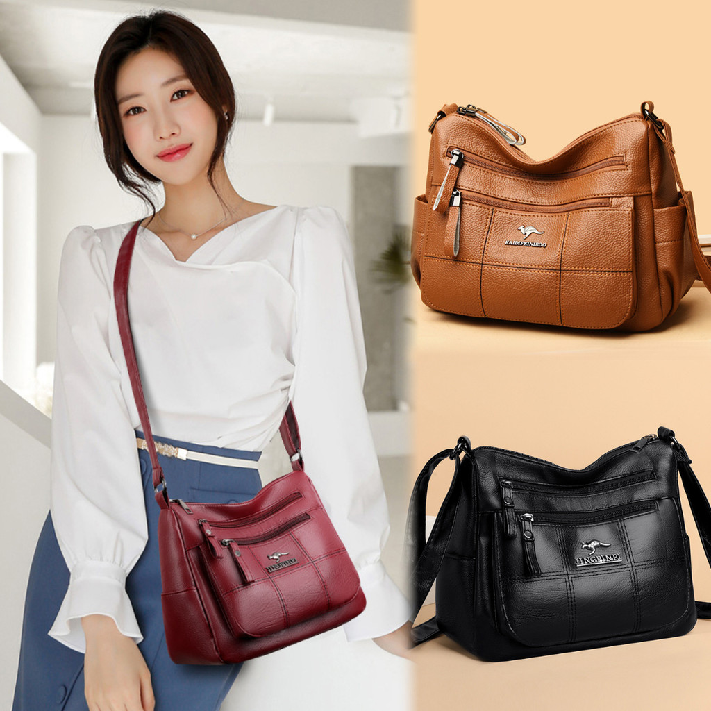 กระเป๋าสะพายใบใหญ่หลายช่อง ซิปเปิดปิด สีทึบ เรียบง่ายสไตล์เกาหลี สำหรับผู้หญิง