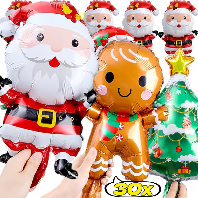 5/10/20/30ชิ้นมินิขนมปังขิงซานตาคลอสต้นคริสต์มาสลูกโป่งมือถือ-คริสต์มาสอลูมิเนียมฟิล์มบอลลูนพองพรรคตกแต่ง