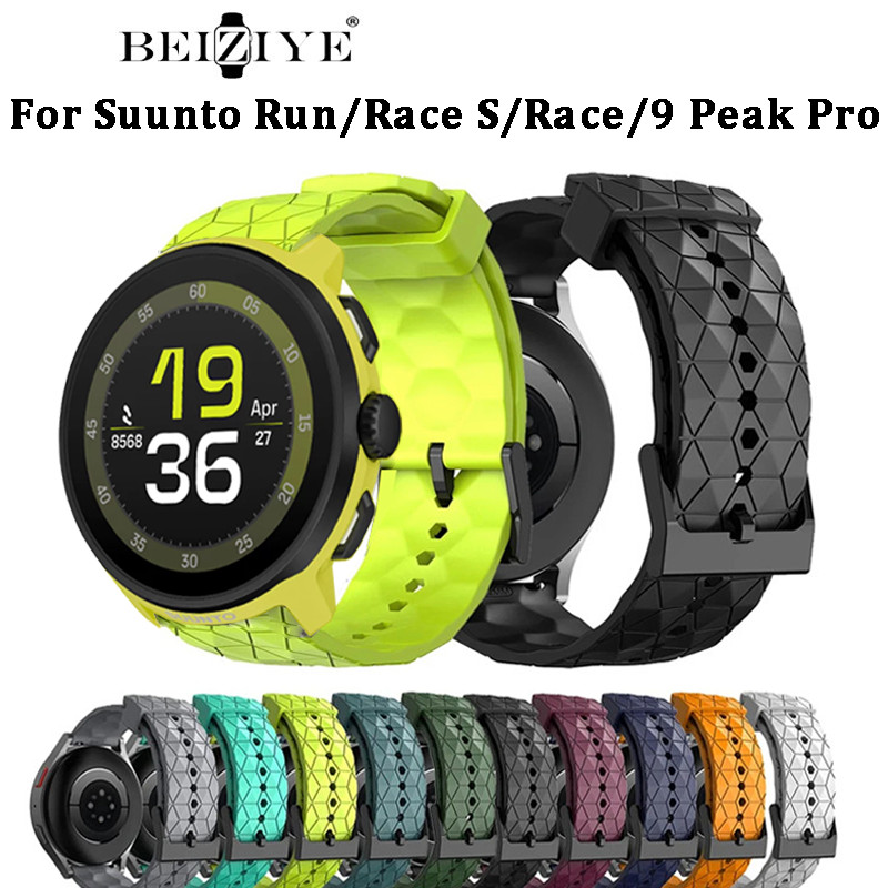 สายซิลิโคนสําหรับ Suunto Run/Race S/Race/9 Peak Pro ฟุตบอลรูปแบบสร้อยข้อมือกีฬาสายรัดซิลิโคน