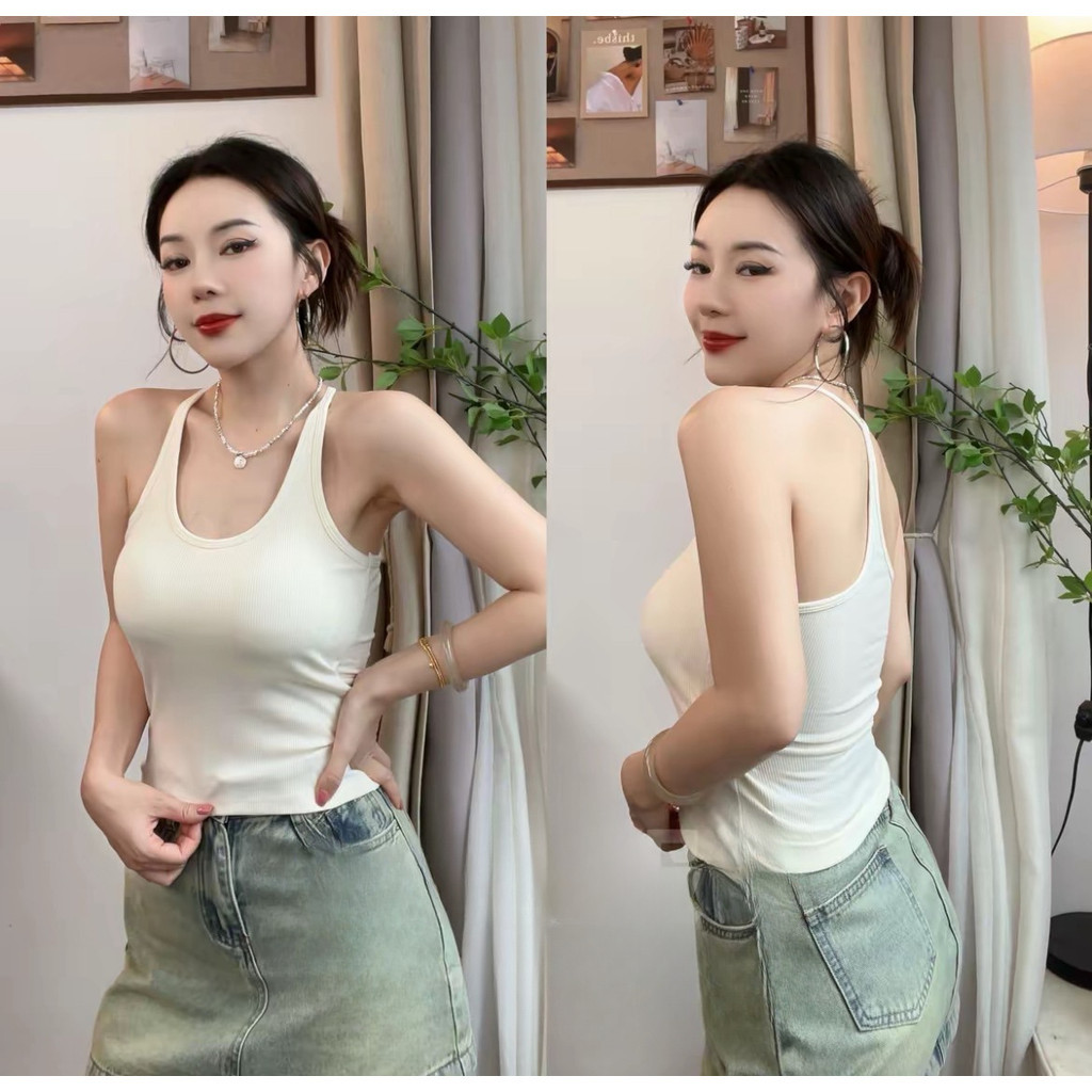 🍓Fairy🍓 เสื้อกล้ามสายเดี่ยว แขนกุด สีพื้น5สี ผ้ายืด มีฟองน้ำเย็บติดในตัว  แฟชั่นใส่สบาย ระบายอากาศ ดีไซน์สวย #J558