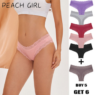 6Pcs/Set Cotton Panty for Woman Sexy Lace Briefs Floral Solid Color Thong Low Waist Underwear
