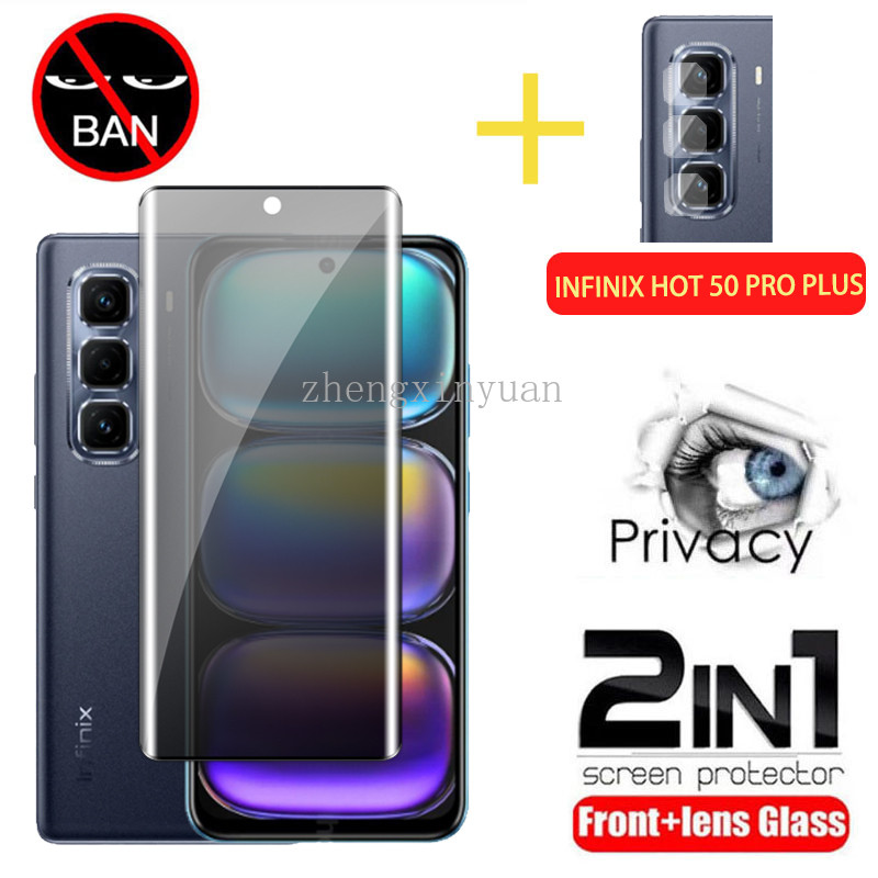 2in1 3Dโค้งความเป็นส่วนตัวกระจกนิรภัยสําหรับInfinix Hot 50 Pro Plus Hot50ProPlus Hot50Pro 4G 5G 2024 ป้องกันหน้าจอสําหรับHot50 Hot50Pro + 50Pro 5 Anti-Spyกล้องเลนส์ป้องกันฟิล์ม