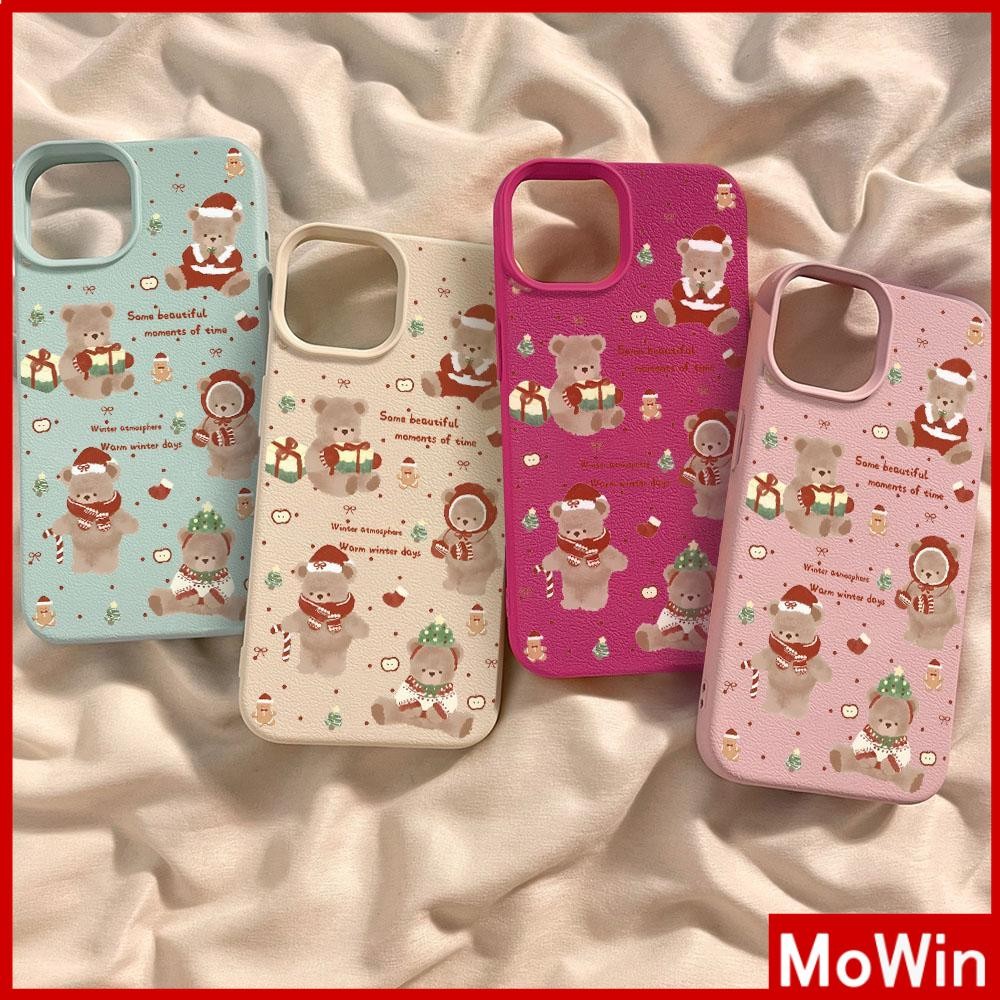 Movin - เคส iPhone 16 Pro Max iPhone 11 เคสหนังเนื้อนิ่มสีแคนดี้ TPU หมีคริสต์มาสน่ารัก Compatible With iPhone15 Pro max 14 13 12 Pro max XS XR 7 Plus 8 Plus