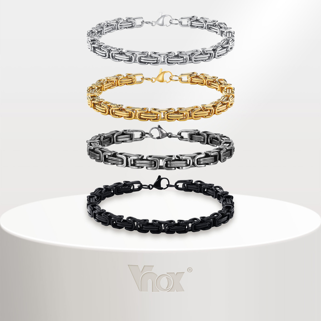 Vnox Oxidized สแตนเลส Byzantine สร้อยข้อมือ, Retro Hip Hop สร้อยข้อมือสแตนเลส, Vintage Party ของขวัญ