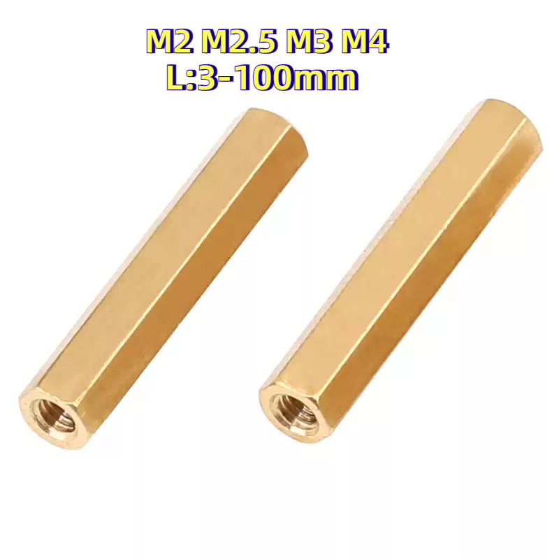 [HJC-LY-w] Hex Connector Coupling Nut Brass/ข้อต่อสตัด หัวน็อต ตัวเมีย ยาวทองเหลือง เกลียวมิล หยาบ M2M2.5M3M4