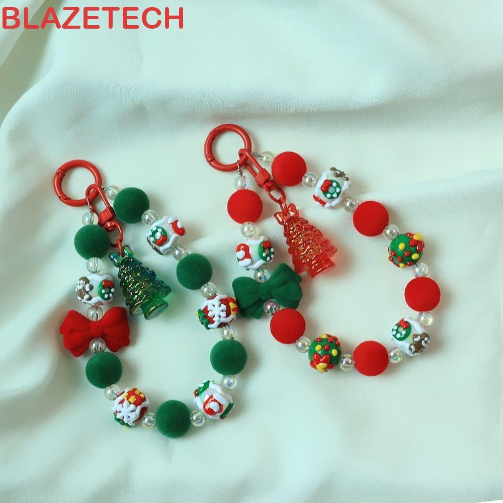 Blazetech พวงกุญแจลูกปัดตุ๊กตา, Flocked Bowknot สร้อยข้อมือลูกปัดพวงกุญแจ,แฟชั่นน่ารัก Santa Claus Anti-lost ลูกปัดโทรศัพท์มือถือ Lanyard ของขวัญวันเกิด