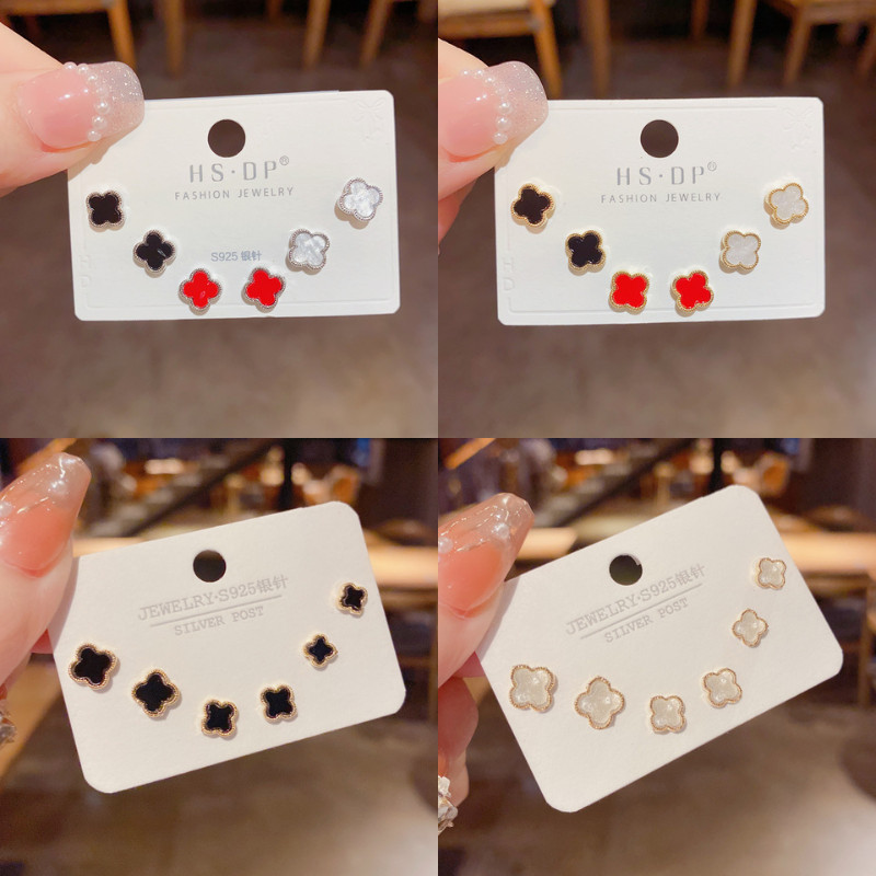 3 คู่ต่างหูโคลเวอร์สี่ใบชุดสาวแฟชั่นต่างหูเครื่องประดับของขวัญวันเกิด