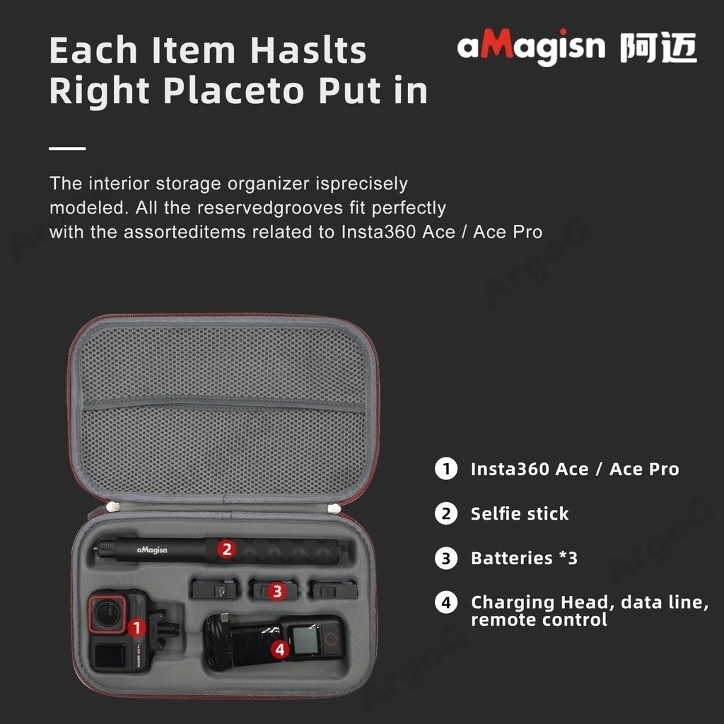 Amagisn กระเป๋าถือสําหรับ Insta360 Ace Pro 2 / Ace ขนาดกลางกระเป๋า Hard Shell Travel Organizer กระเป๋า Insta360 Ace Pro อุปกรณ์เสริม