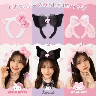 การ์ตูน Sanrio ที่คาดผมลูกไม้ Melody Hello Kitty Kuromi Lolita Plush Bow