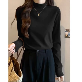MANSTR [6 สี] ผู้หญิงแขนยาวคอปกสูงความร้อนเสื้อกล้ามนุ่มหนาอบอุ่นเสื้อยืดพื้นฐาน