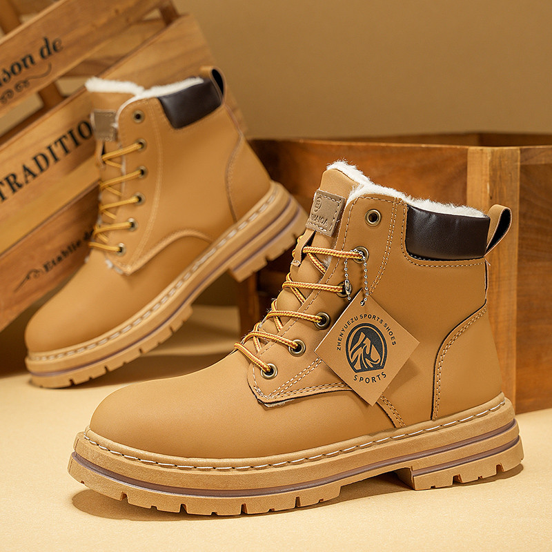 ฤดูหนาว Warm Snow Boots Quilted หนา Martin Boots Hokkaido เล่นสกีผู้ชายรองเท้าหิมะ All-Match Rhubarb รองเท้าเย็นทน High-Top Plush รองเท้า Anti-Slip กันน้ํา Workwear รองเท้าขนแกะ-Flee