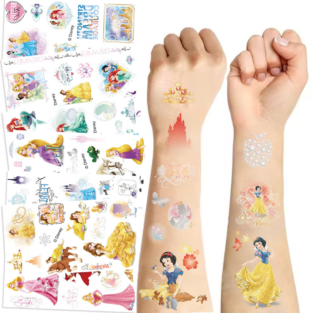 สติ๊กเกอร์แทททูลายการ์ตูน Disney Princesses 10 แผ่น (2)