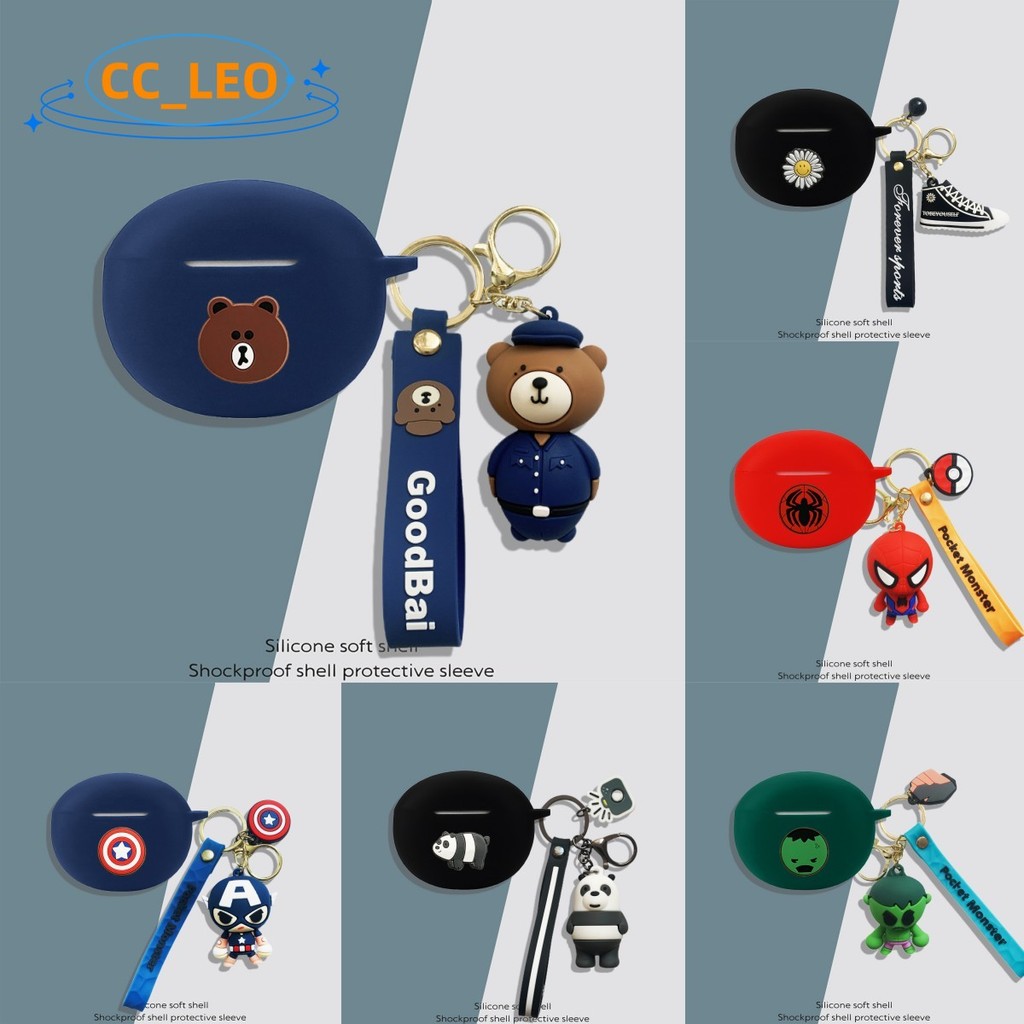 For OPPO Enco Air4 Case Cartoon Bear Keychain Pendant Compatible with OPPO Enco Air4 Silicone Soft Case OPPO Enco Air4Pro Shockproof Shell Cute Protective Cover