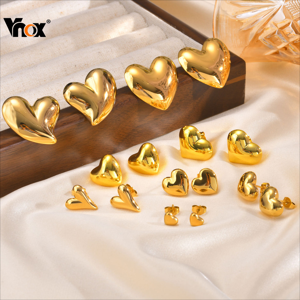 Vnox Heart Stud Earing สําหรับผู้หญิงสาว,ทองสแตนเลส Non Tarnish Hypoallergenic Simple ต่างหูเครื่องประดับของขวัญ