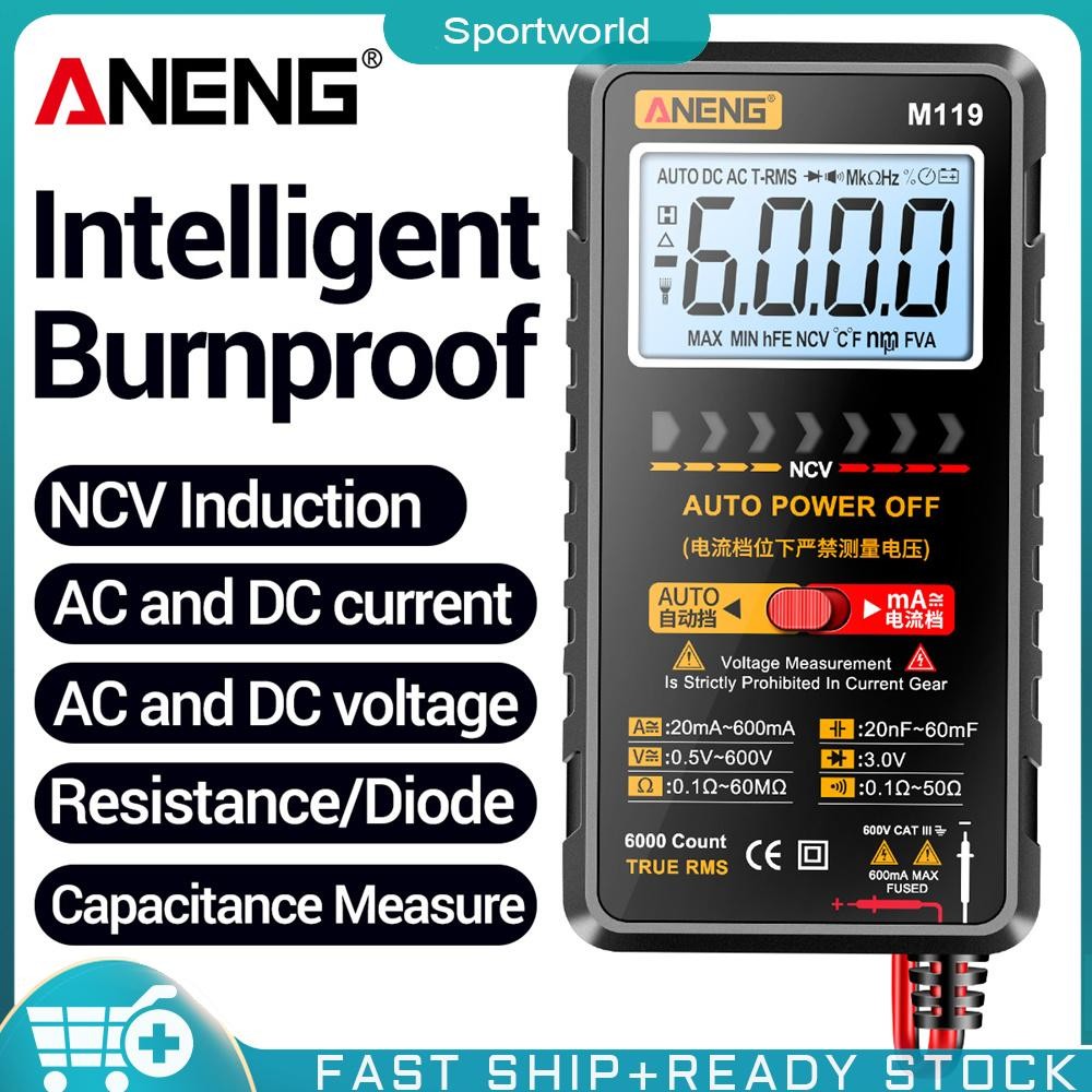 Digital Multimeter Tester Aneng M119 เครื่องมัลติมิเตอร์ดิจิทัล ปิดอัตโนมัติ นับ 6000 ครั้ง AC DC เครื่องทดสอบไฟฟ้า ความต้านทาน NCV เครื่องทดสอบประจุกระแสไฟ