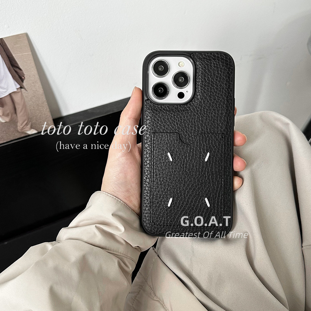 Goat หนังขั้นสูงสีตัดกัน iPhone 16 15 14 12 13 11 Pro max iPhone 8 7 Plus xs max xr card case card holder card ใส่การ์ด 12 simple สีชมพู รุ่นใหม่