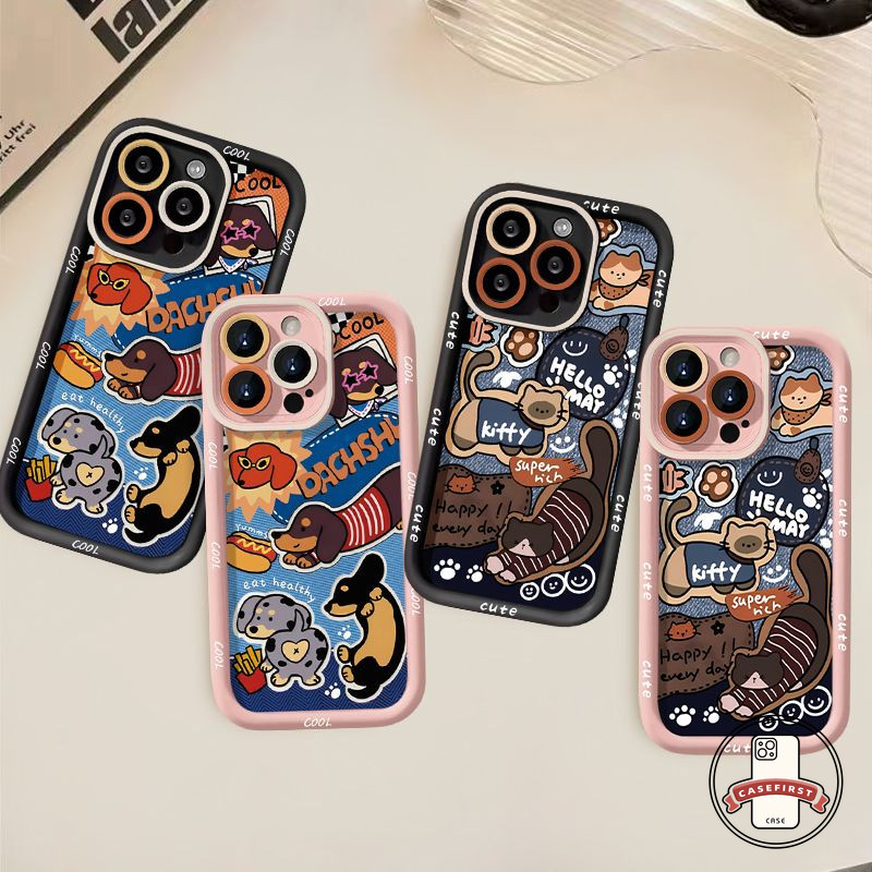 การ์ตูนไส้กรอกสุนัขน่ารักลูกแมวดูเดิลนุ่ม เคส Oppo A18 A35 A54 A38 A78 A17 A12 A15 A57 A53 A16 A58 A7 A77 A17K A3s A33