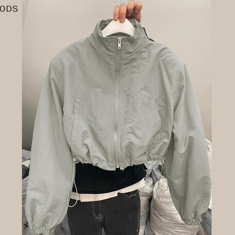 Ods เสื้อแจ็คเก็ตเดินป่า Stand Collar Drawstring Outdoor Sun-Protective เสื้อกีฬาสั้น OD