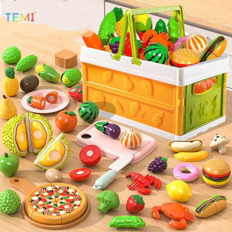 Temi Peel ผลไม้ผักครัวตัดของเล่นแกล้งทําเป็นเล่นเกมผลไม้ตัดและผักของเล่นสาว