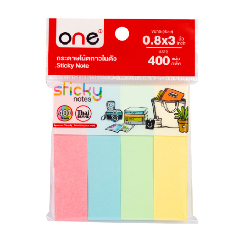 ONE กระดาษโน้ตกาวในตัว 0.8x3 นิ้ว คละสี (100แผ่น/สี) ONE 1218