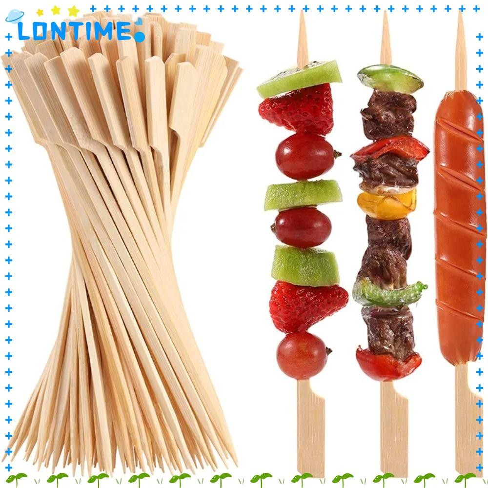 Lontime 100 ชิ้นไม้บาร์บีคิวเสียบไม้, ไม้ไผ่เครื่องมือบาร์บีคิวทิ้งไม้ไผ่ Sticks, แบบพกพา Party BBQ เครื่องมือค็อกเทล Camping Party BBQ ไม้ไผ่ Skewers