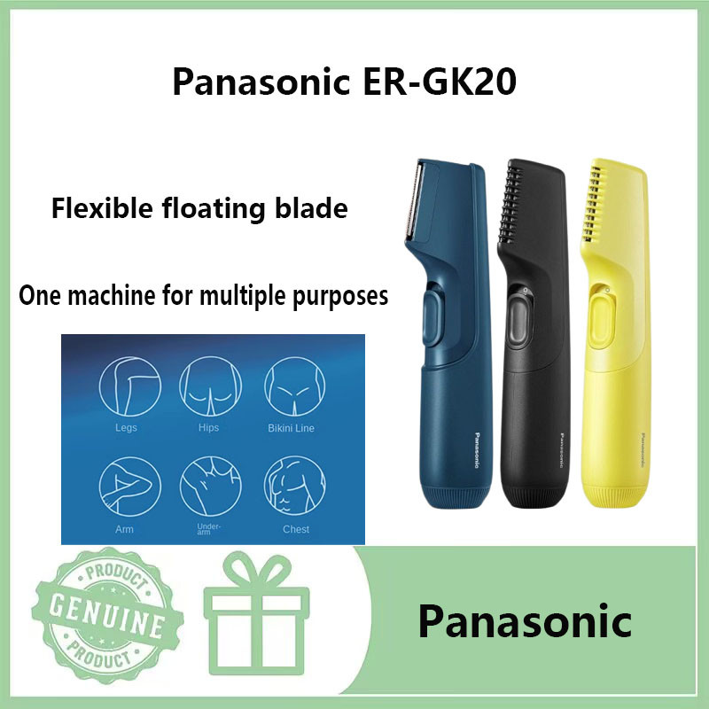 Panasonic ER-GK20 Body Hair Trimmer Mens Grooming Body Shaver แบตเตอรี่ดําเนินการชุดป้องกันผิวล้างทําความสะอาดได้ Clipper i-Shaped Design