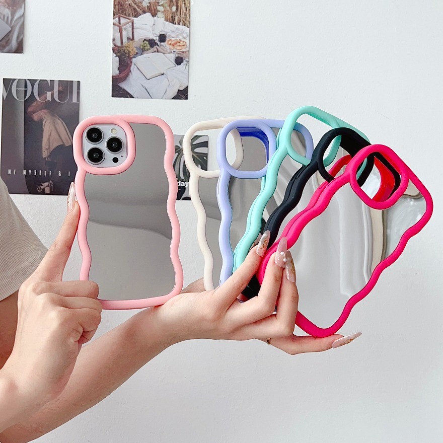 Candy Wavy สําหรับ OPPO Reno 10 11 Pro 11F 8T 7Z 8Z 7 8 6 Lite 5Z 6Z 2F 2Z Reno 4 5 5K เคสโทรศัพท์กระจกพื้นผิวพัฟซิลิคอนปกอ่อน