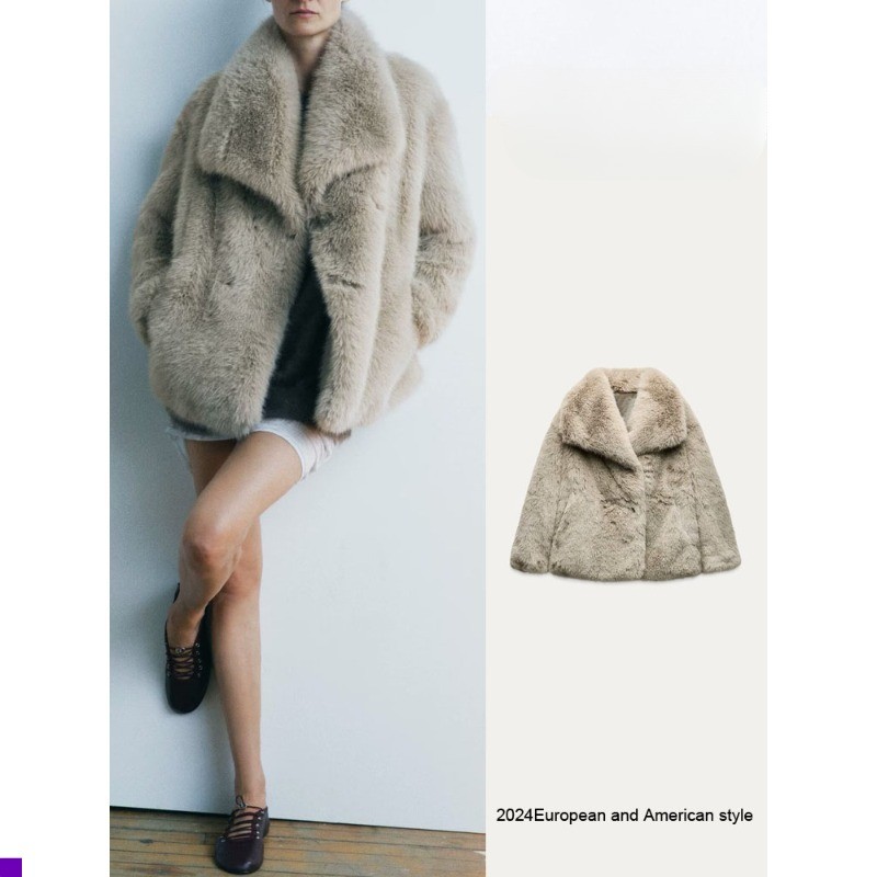 ZARA 2024 ฤดูหนาวใหม่ผู้หญิงระดับไฮเอนด์ขนเทียมผลอบอุ่นสบายเสื้อสั้น 4369248