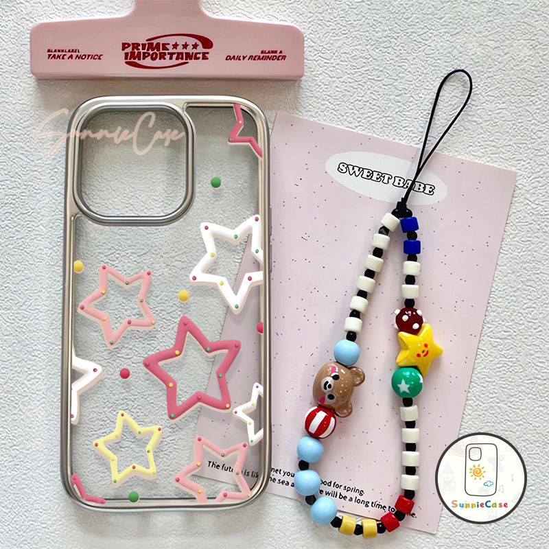 เคสไอโฟน 14 สำหรับ IPhone 13 12 11 16 14 15 Max Plus XS X XR Pro Max 14 7 8  7Plus SE 2020 ดาว น่ารัก โลหะ เรียบง่าย เคส